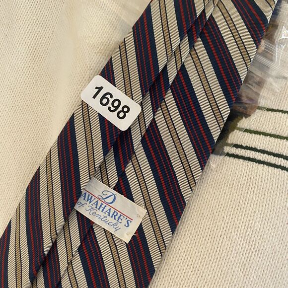 Vintage Silk Repp Tie Dawahare’s Of Kentucky Blue Red Striped Patriotic Colors - Picture 12 of 12